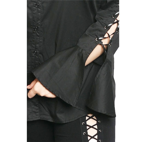 Gothic Steampunk Lace Up Sleeve Blouse Shirt Top - Picture 4 of 8